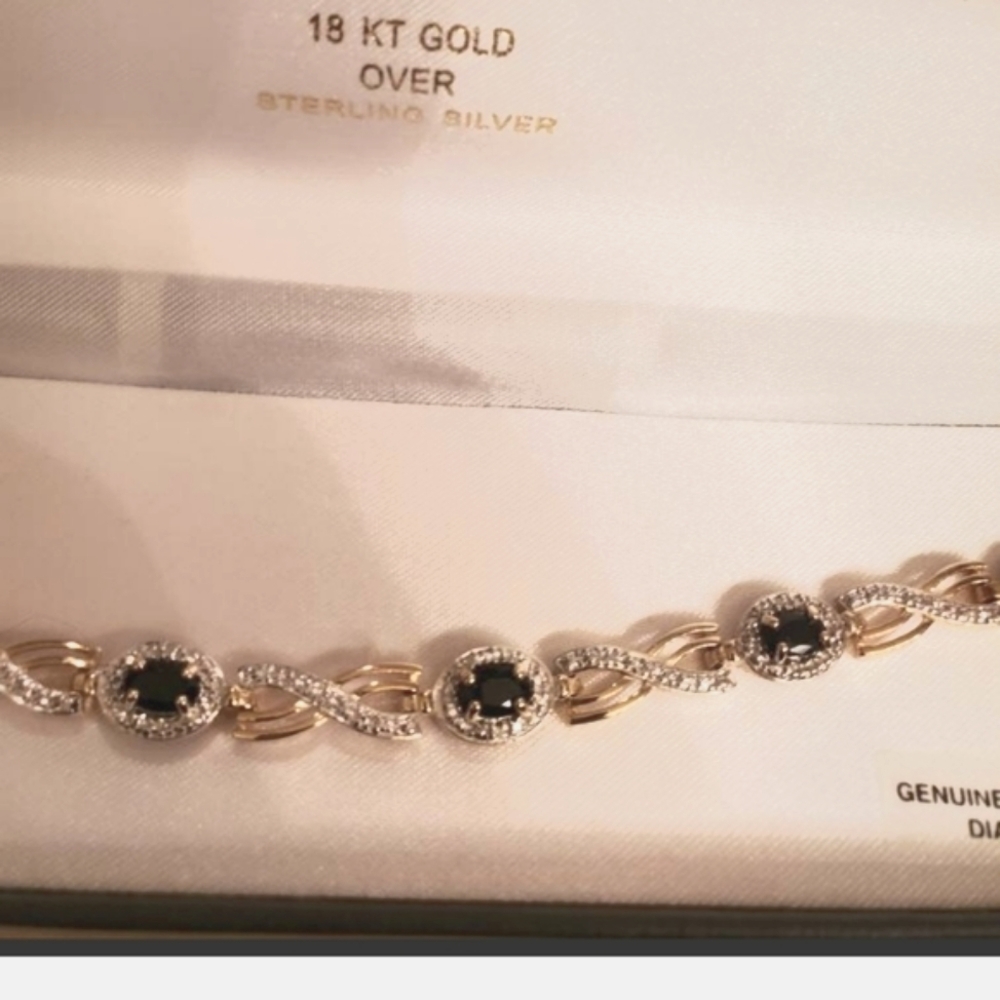 Genuine diamond sapphire gold plated 18k infinity tennis bracelet new